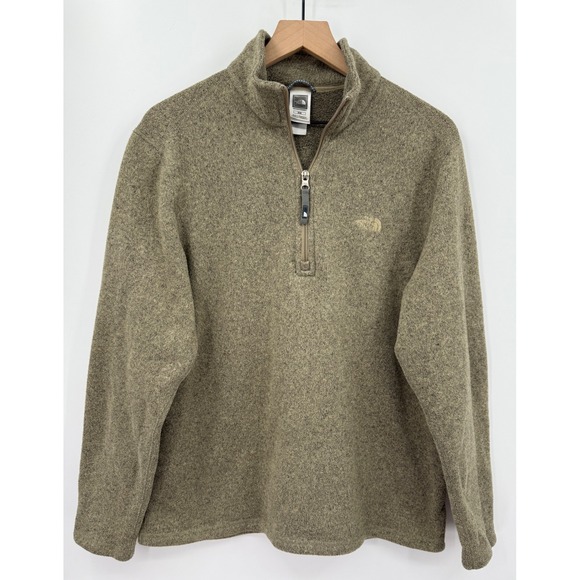 North Face Sweater Mens Medium Brown 1/4 Zip Pullover Preppy Fuzzy - Picture 1 of 9
